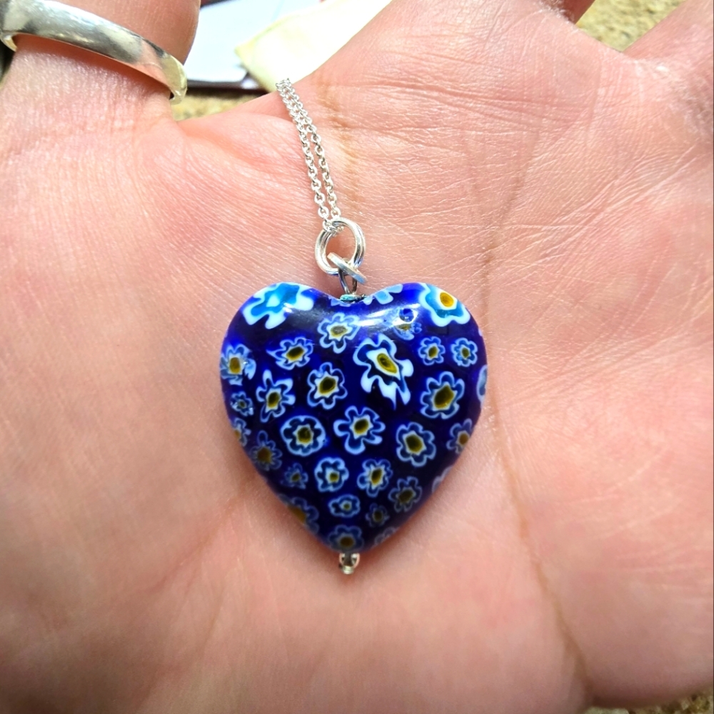 Blue Floral Heart Necklace